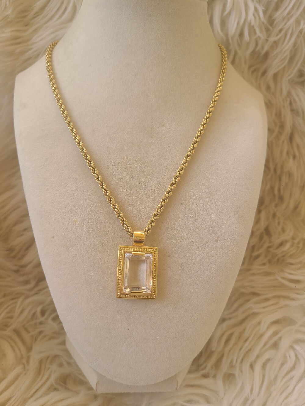 Swarovski Gold-Tone Necklace Clear Rectangular Crystal- Excellent Vintage Condit